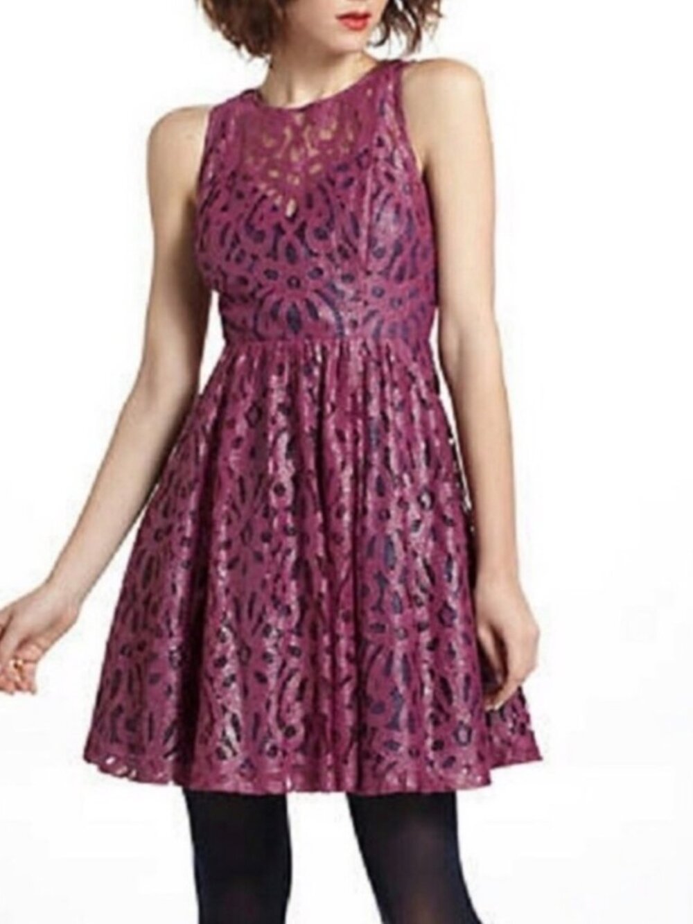 ANTHROPOLOGIE *FROCK BY TRACY REESE* Mauve Lace Dress Size 4 - Picture 7 of 9